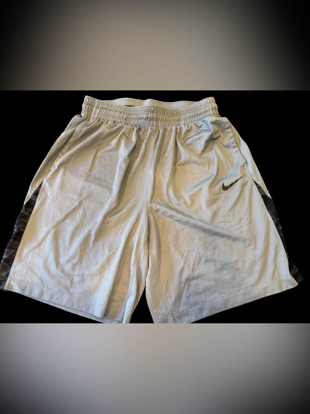 Nike Men’s Gray Athletic Mesh Shorts with Black Swoosh
